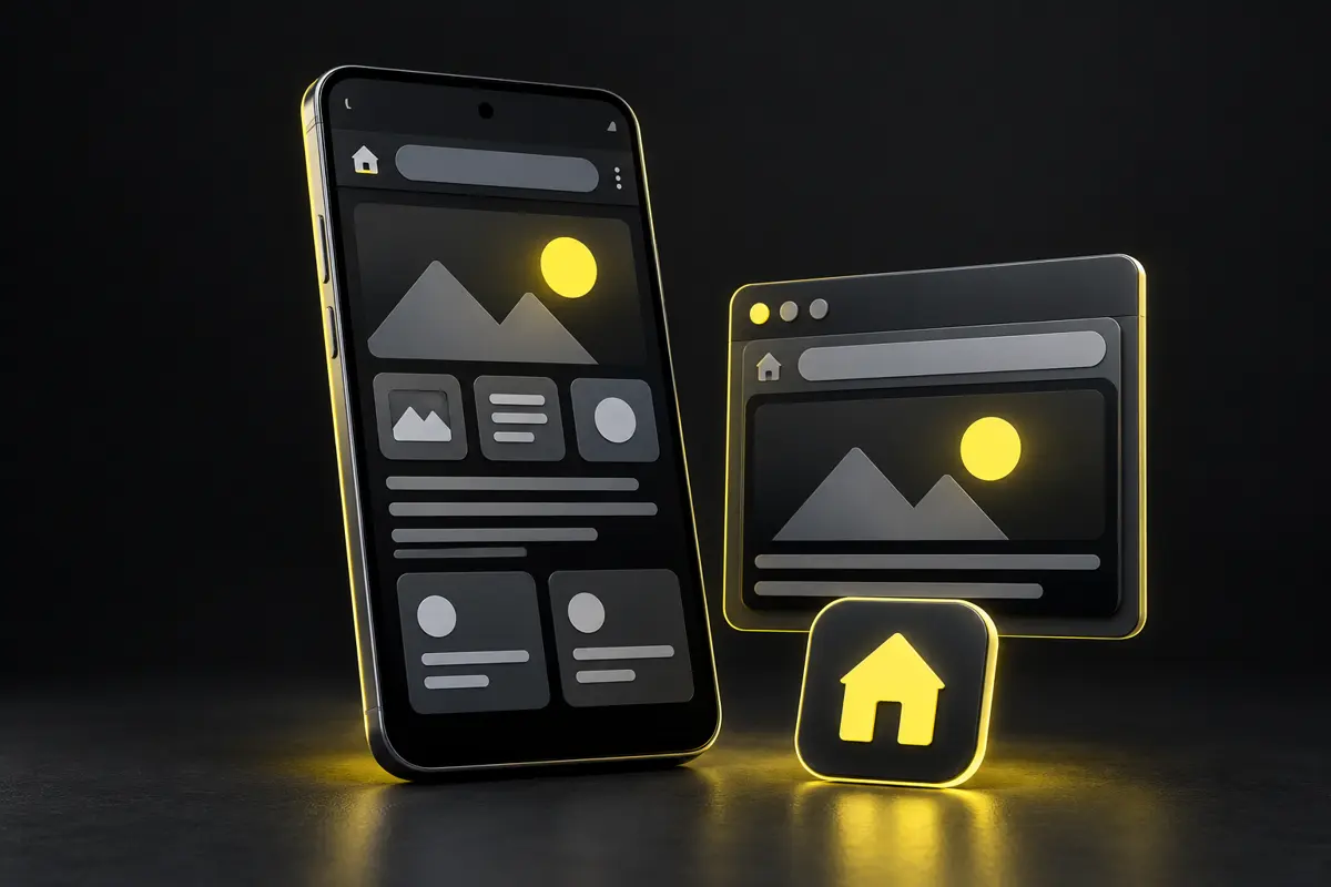 Illustration of Android browser access and a home screen shortcut