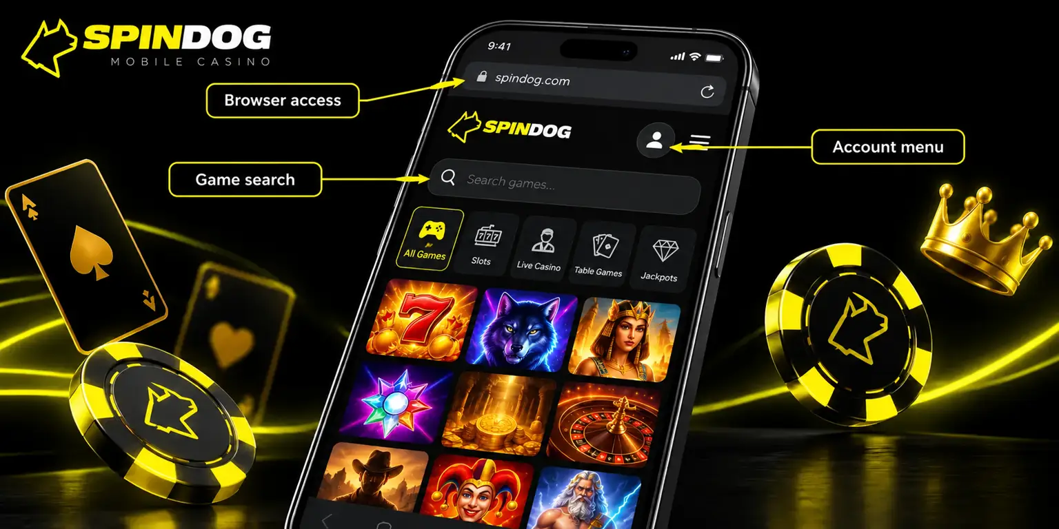 Annotated Spindog mobile browser interface