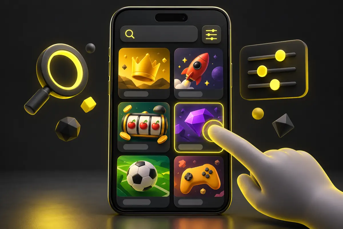 Illustration of mobile search, filters and touch navigation